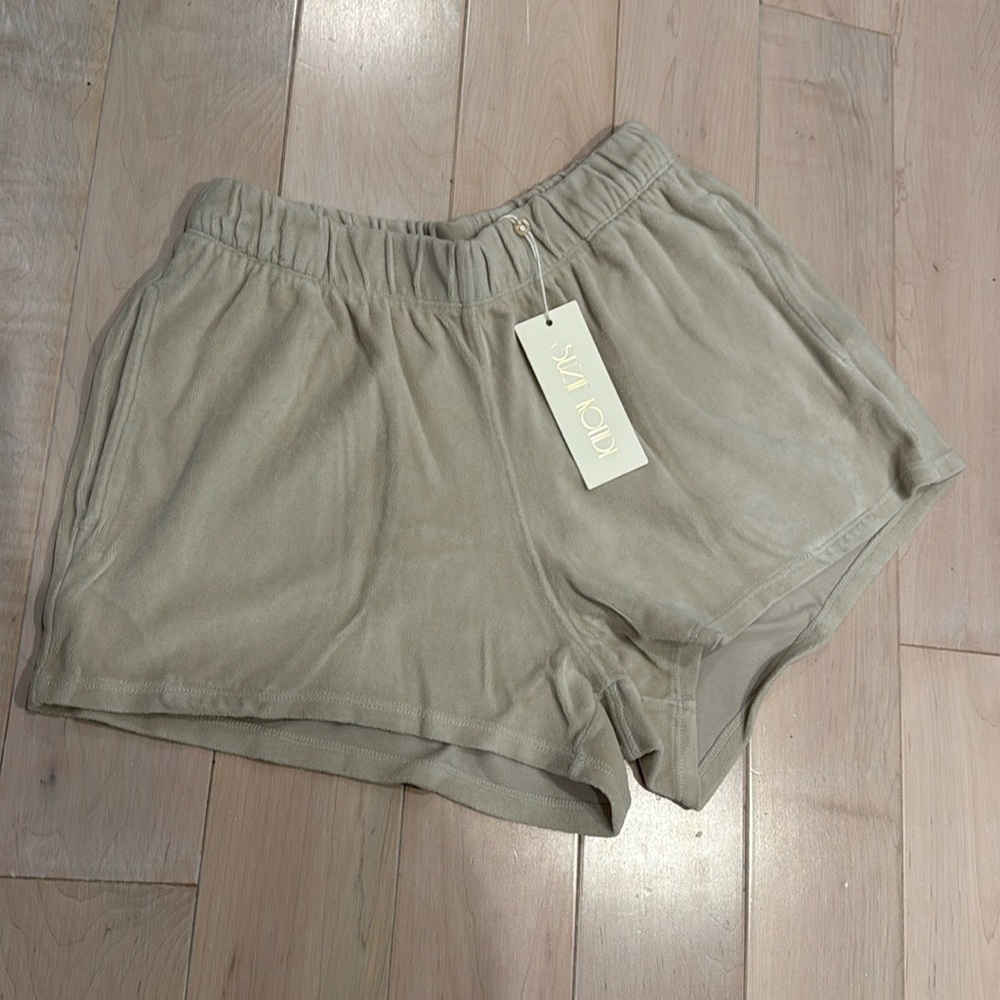 Suzie Kondi cotton velour natural track shorts